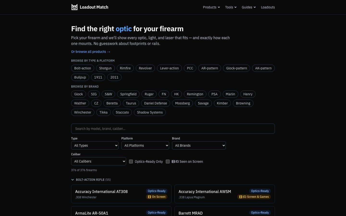 loadoutmatch.com — firearm optic and gear advisory pages