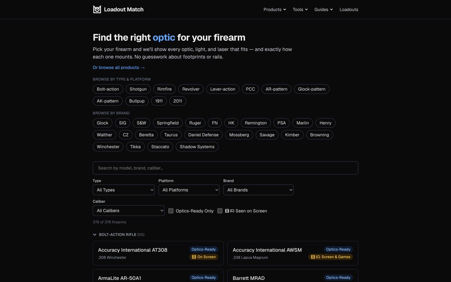 loadoutmatch.com — firearm optic and gear advisory pages